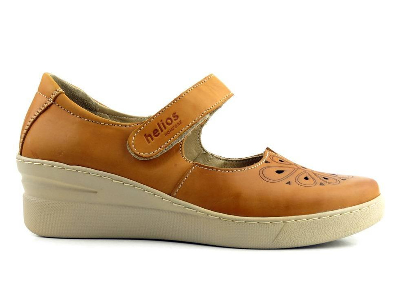 Dámské kožené boty na klínku - Helios Komfort 393, světle hnědé