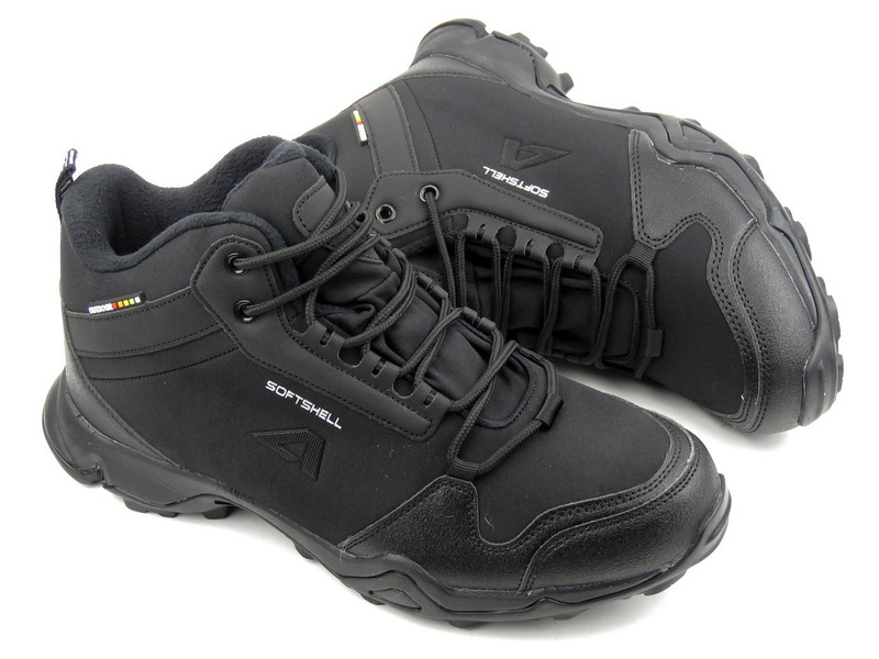 Pánské vysoké trekingové kalhoty z tkaniny SoftShell - AMERICAN CLUB WT63/21(22), černé