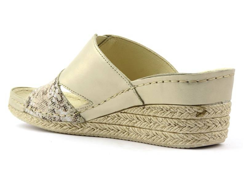 Dámské kožené sandály na klínku - HELIOS Komfort 295, zlaté