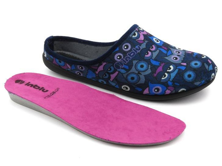Dámské pantofle jako dárek - INBLU GF-12, tmavě modrá se sovičkami