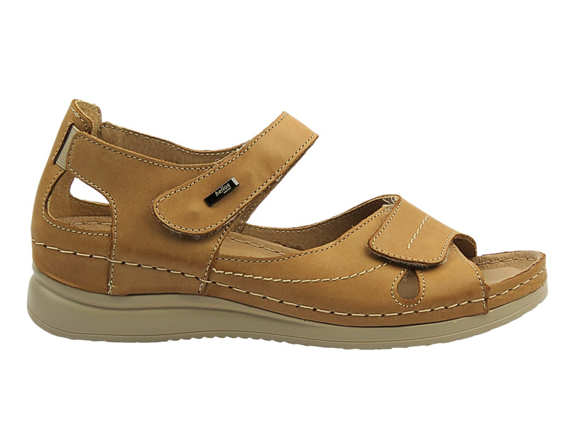 Kožené dámské sandály na platformě – HELIOS Komfort 139, světle hnědé