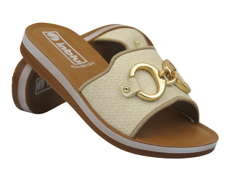 Dámské žabky se zlatým zdobením - INBLU ZO-09 béžová