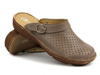 Dámské kožené žabky polské značky Helios Komfort 654, tmavě béžové