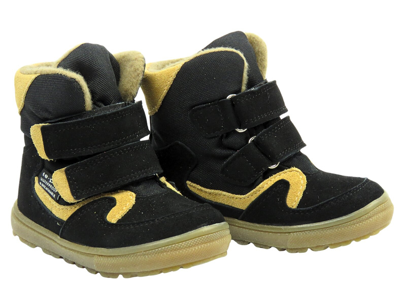 Dětské zimní boty 198 s podšívkou z ovčí vlny, černo-béžové