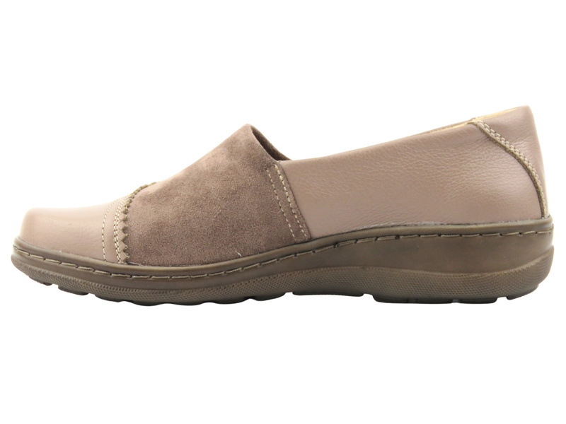 Pohodlné dámské kožené polobotky pro širší chodidla Helios Komfort 478, khaki – šířka H+