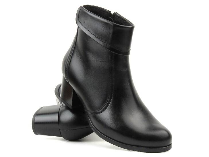 Kozačky na stabilním podpatku z přírodní kůže - AGXBUT 534, černá