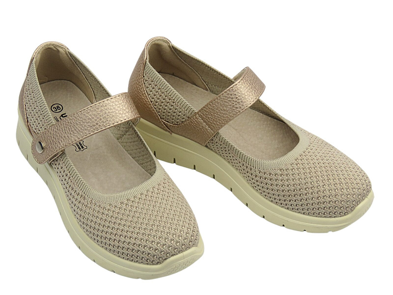 Dámské polobotky s páskem na suchý zip béžové UNISOFT 25PB02-8886