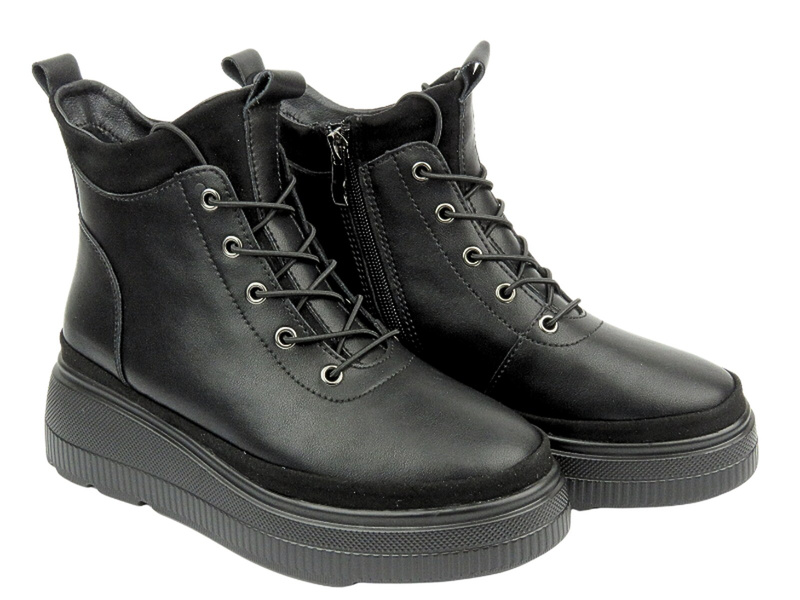 Kožené dámské kotníkové boty na platformě - Filippo DBT4146/23, černé