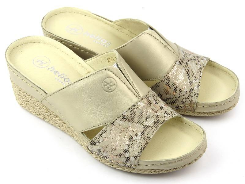 Dámské kožené sandály na klínku - HELIOS Komfort 295, zlaté