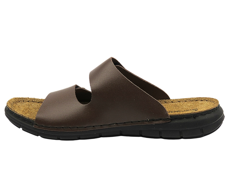 Pohodlné pánské žabky na suchý zip Sanipur DT-02, hnědé