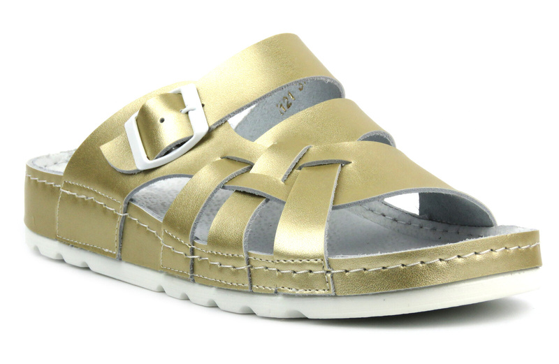 Pohodlné dámské kožené žabky - Helios Comfort 121, zlaté