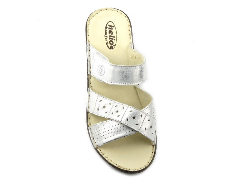 Dámské kožené žabky s ozdobným svrškem - HELIOS Komfort 233, stříbrné