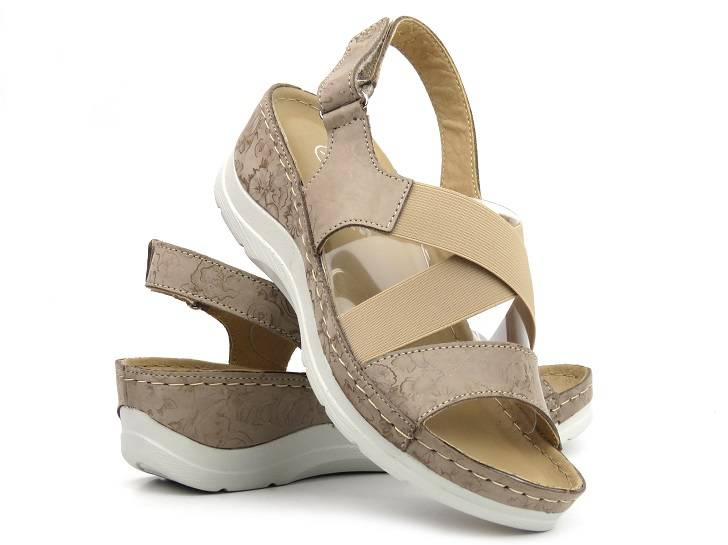 Pohodlné dámské sandály na klínku - HELIOS Komfort 100, béžová