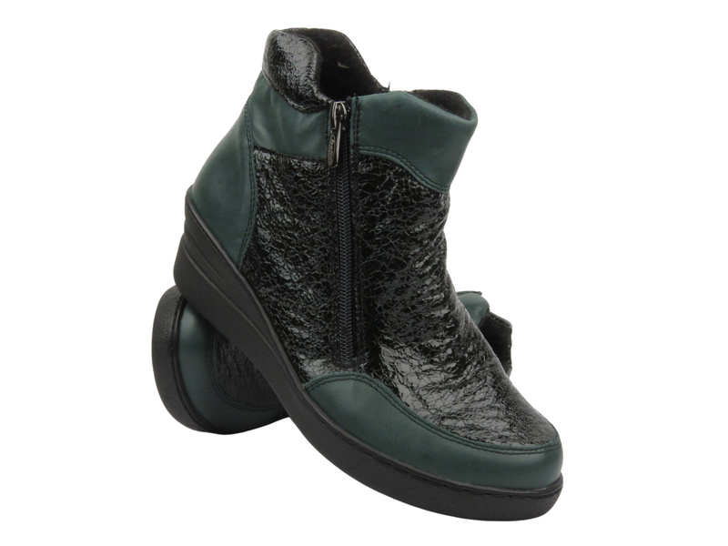 Dámské kožené kotníkové boty na zip - HELIOS Komfort 601, tmavě modrá