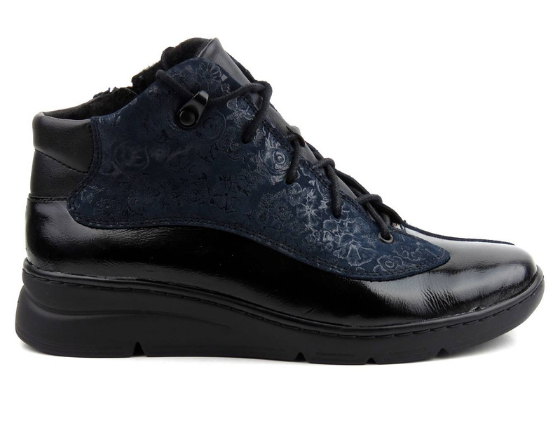 Dámské kotníkové boty s květinovým motivem - Helios Komfort 534, tmavě modrá