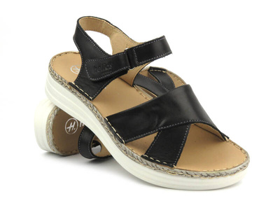 Dámské kožené sandály s překříženými pásky - HELIOS Komfort 123, černé