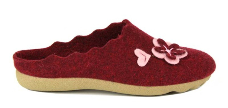 Teplé dámské pantofle z přírodní plsti - Manitu 320385, bordó