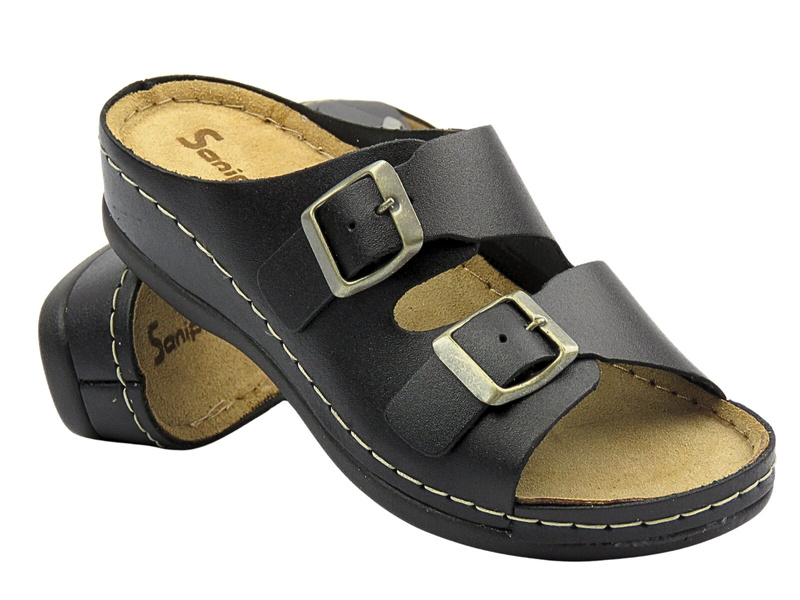 Pohodlné dámské pantofle z černé pravé kůže Sanipur 06-01