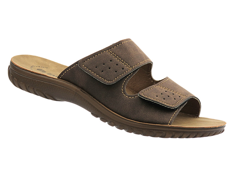 Pohodlné pánské pantofle na suchý zip, tmavě hnědé, Inblu BRAIES