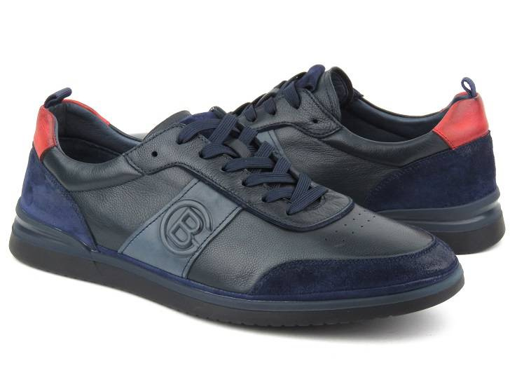 Pánské kožené sportovní boty - JOHN DOUBARE QA537WIA-AB59, tmavě modrá