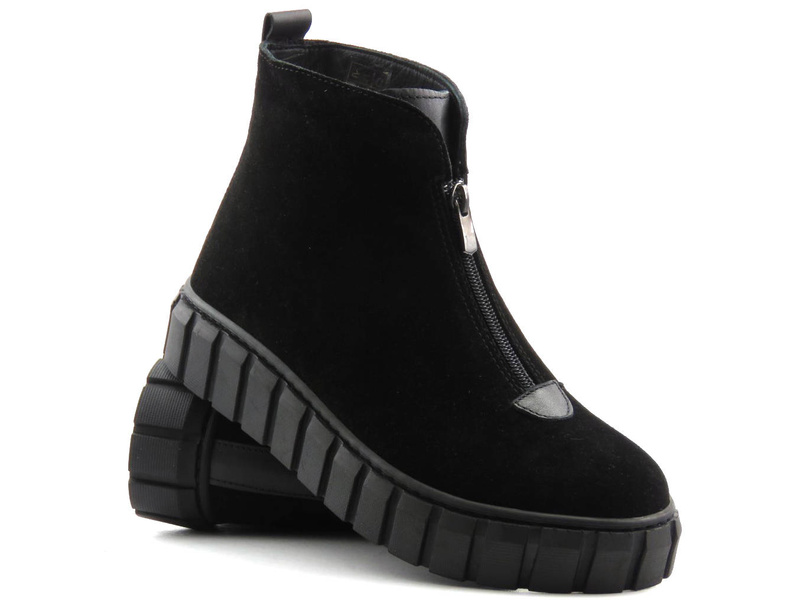 Semišové ploché kotníkové boty se zipem - VENEZIA 0226657, černé