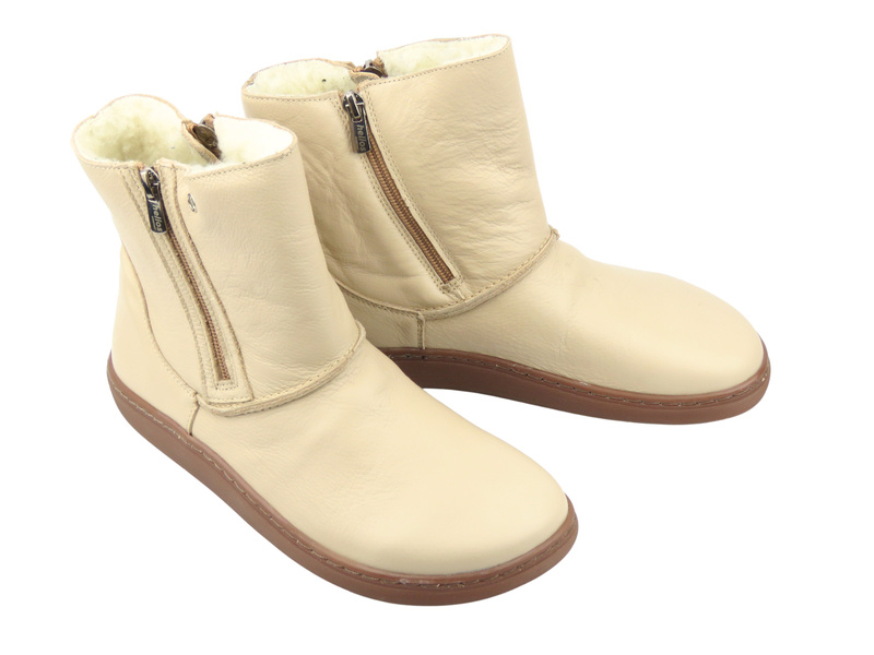 Pohodlné dámské barefoot kotníkové boty z přírodní kůže Helios Komfort 5006, ecru
