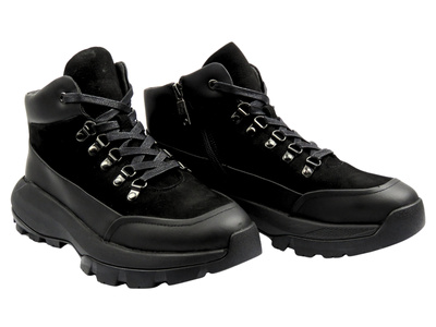 Pánské kožené tenisky - JOHN DOUBARE QH6012-204L-G1247, Černá