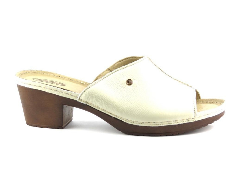 Dámské kožené žabky na vysokém podpatku - HELIOS Komfort 222, ecru